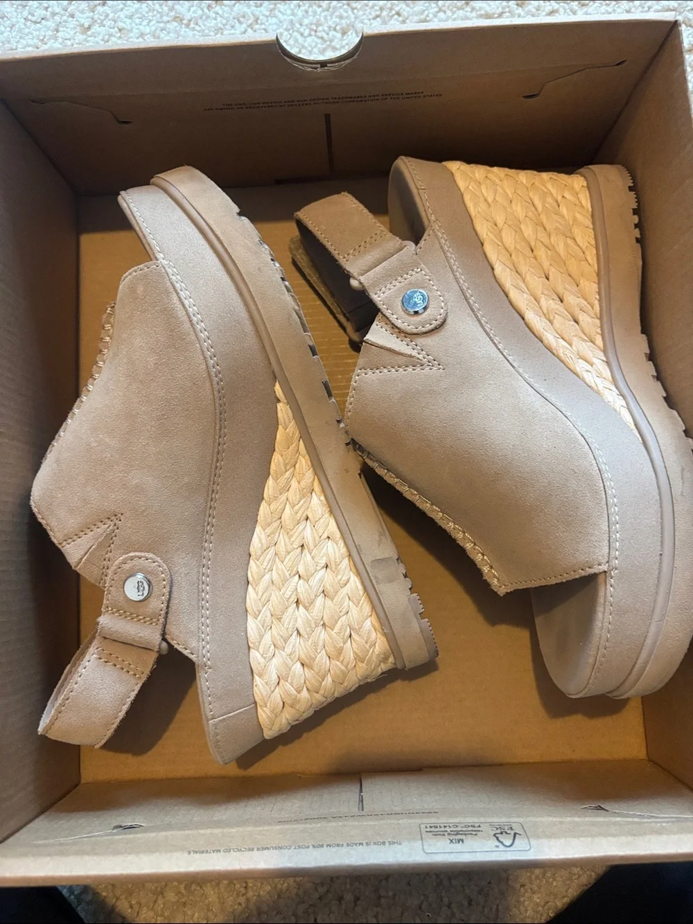 UGG Taupe Braided Espadrille Wedge Sandals